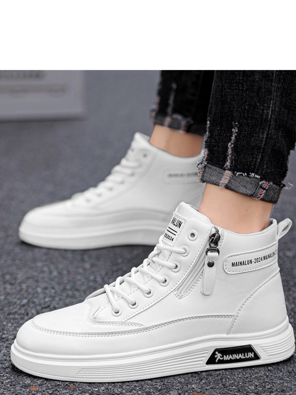 White High-Top Men's Sneakers with Side Zip